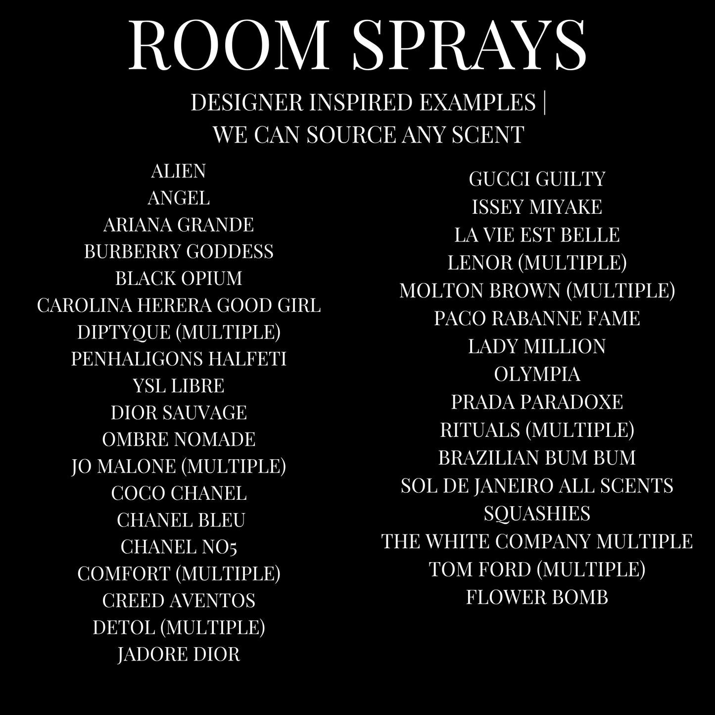 10 X ROOM SPRAYS (PLEASE DM US WITH ORDER NUMBER YOUR FRAGRANCE CHOICE)
